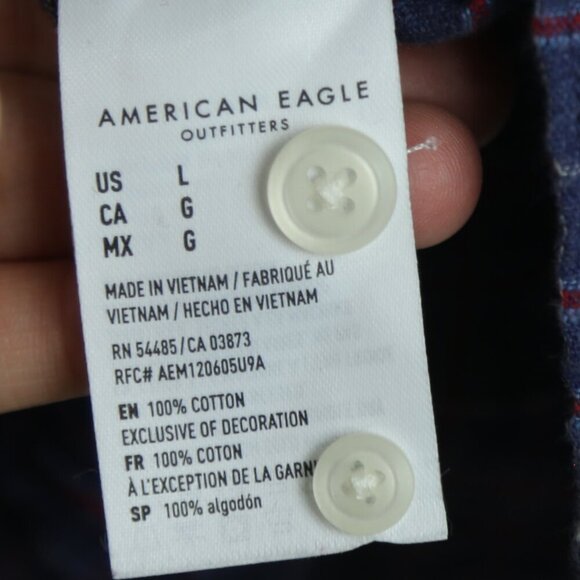 American Eagle Top Mens Purple Plaid Classic Fit Long Sleeve Flannel Size Large - Picture 8 of 10